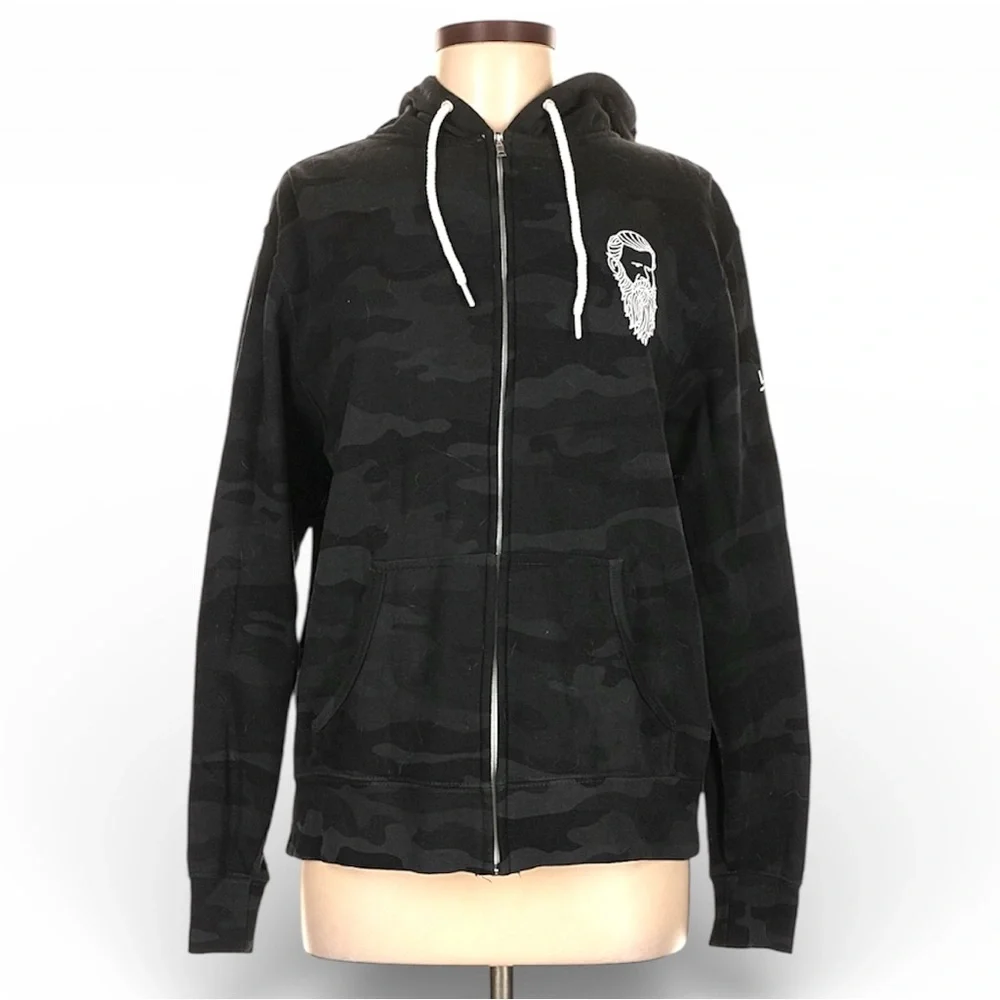 LARIMER BEER COMPANY Black Green Camo Lightweight Zip-Up Hoodie Unisex Medium
